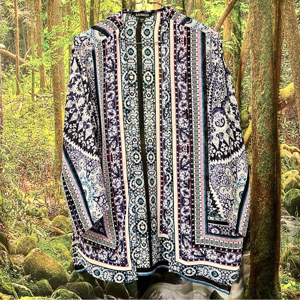 Express Sheer Kimono Duster Cardigan Cover Up Multicolor pattern - Picture 2 of 7